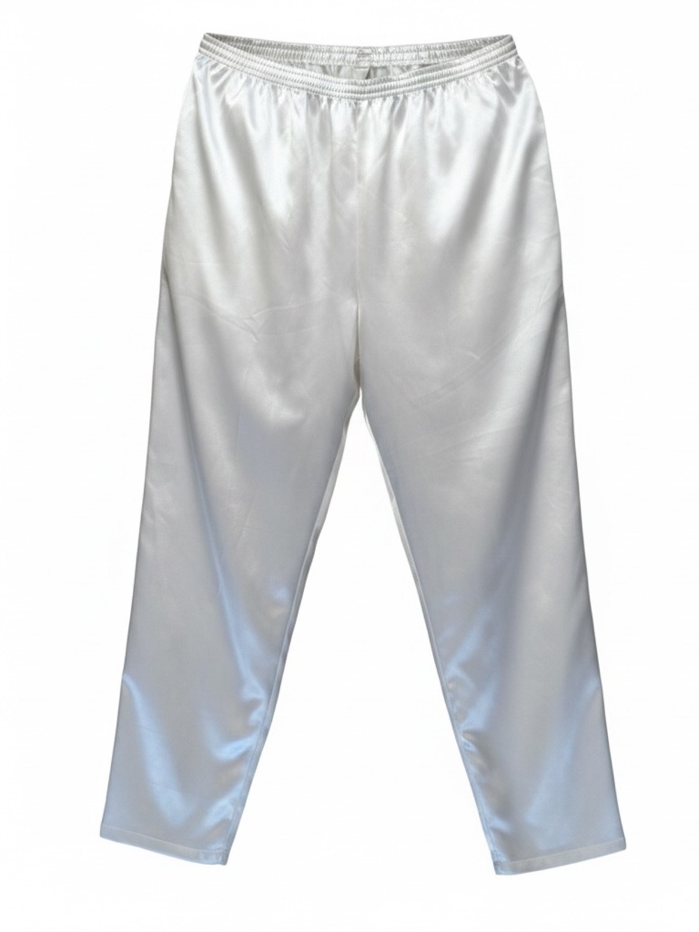 Perlita Vintage Silk Wide Leg Pants Cream High Rise Pull On Elastic L